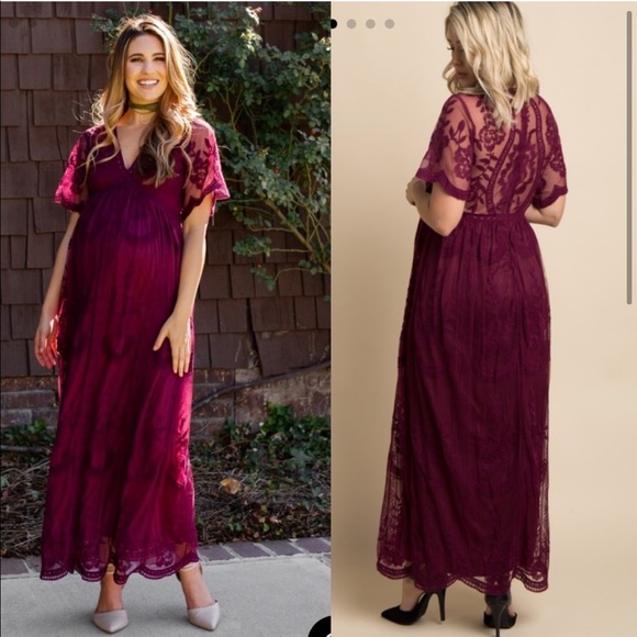 Pinkblush Dresses & Skirts - Pinkblush Maroon Burgundy Lace Overlay Maternity Maxi Dress